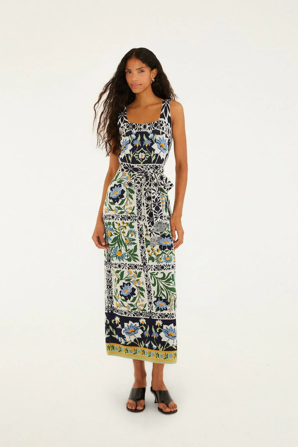 Schwarzes Manoela Midi-Strickkleid mit Gürtel