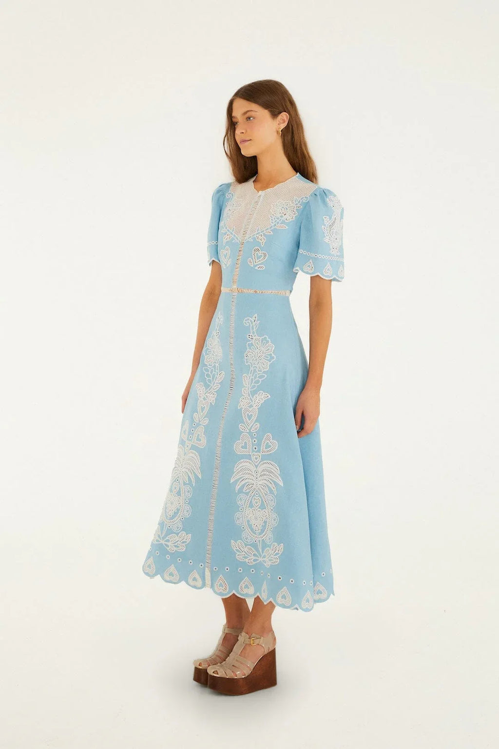 Light Blue Embroiderede Midi Dress