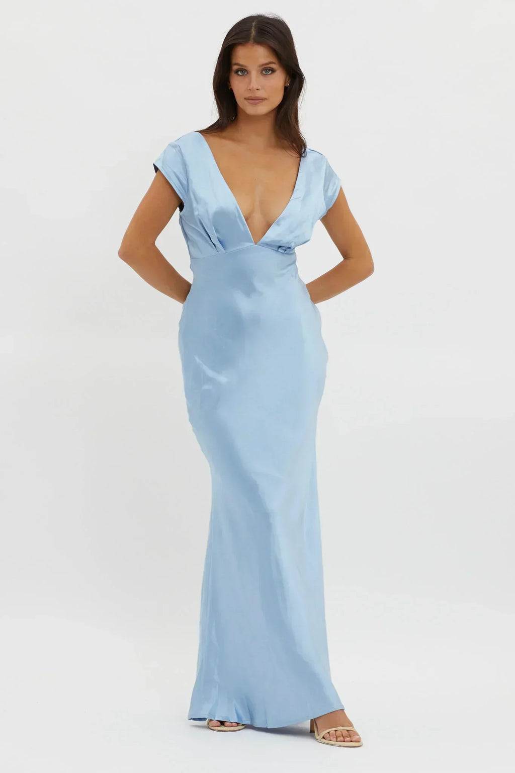 Lucinda V-Ausschnitt Midi-Kleid mit Twist-Rücken Blau