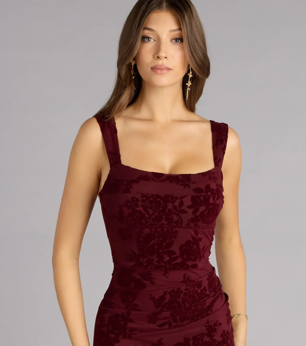 Emme Samt-Midikleid mit Flockdruck