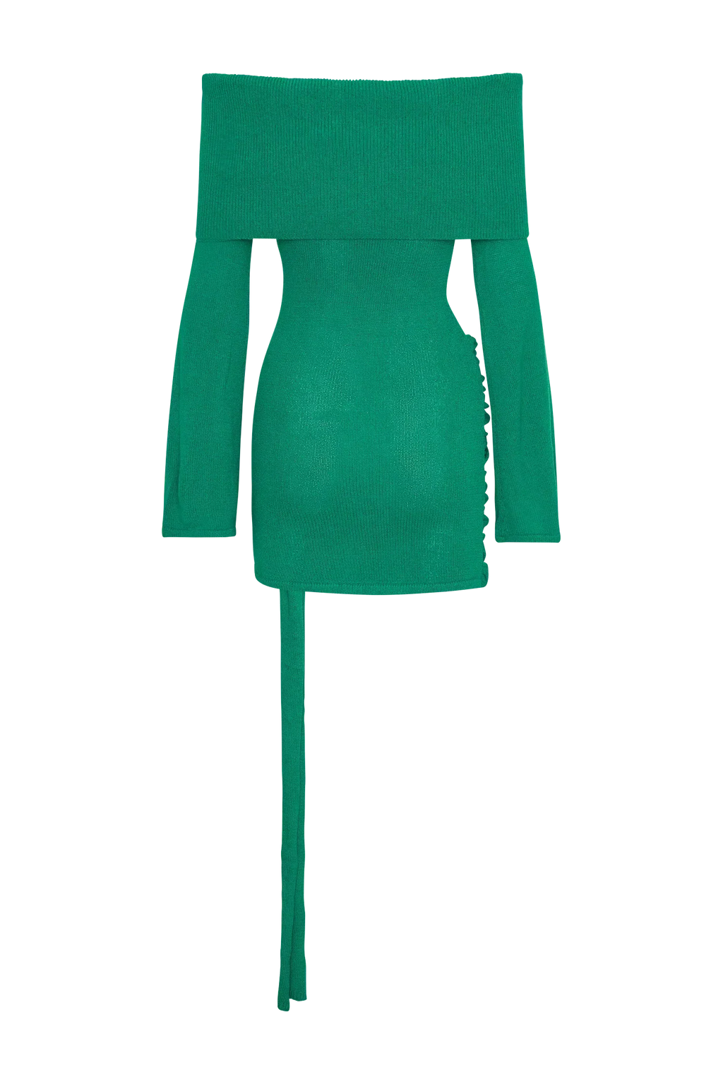 Camryn Off-Shoulder Strick-Minikleid zum Binden – Grün