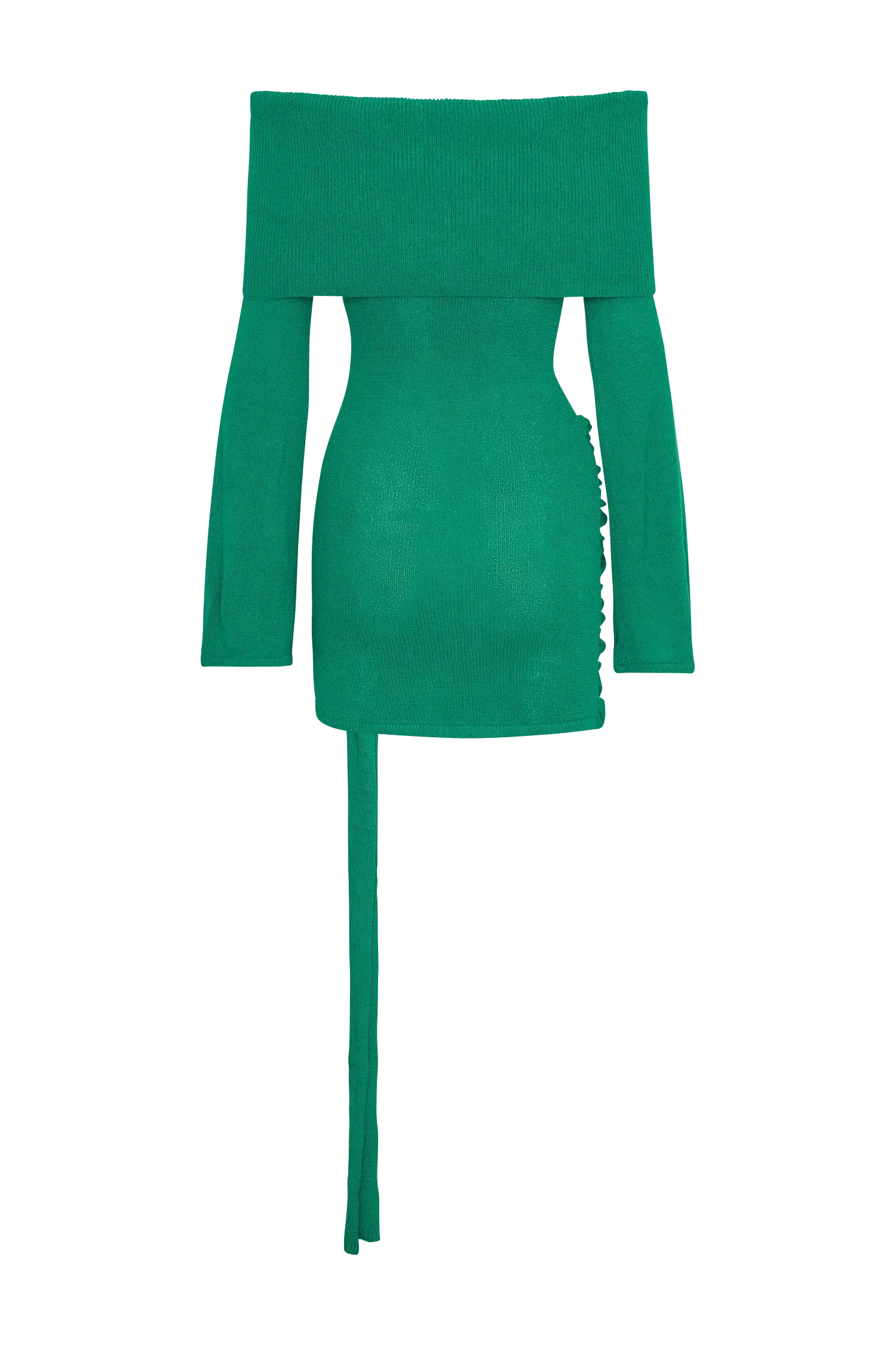 Camryn Off-Shoulder Strick-Minikleid zum Binden – Grün