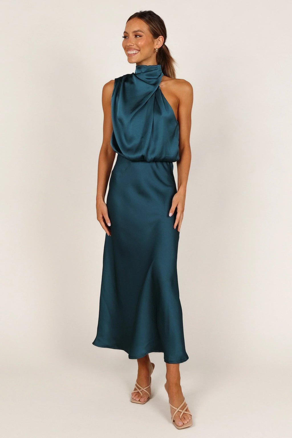 Anabelle Neckholder-Midikleid – Petrol