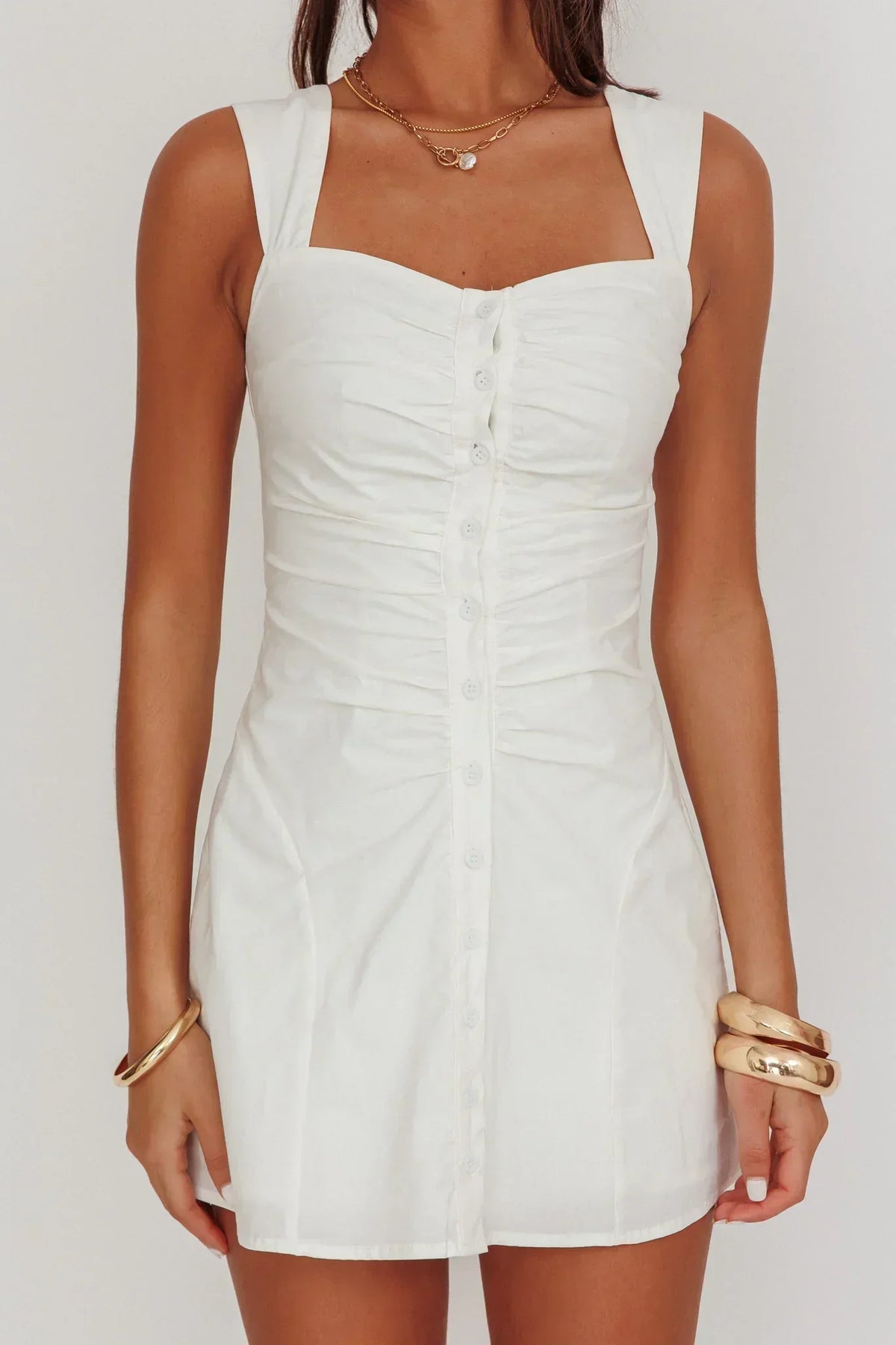 High Tide strukturiertes Mini-Kleid mit Knöpfen, Weiß