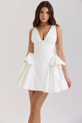 weißes Stretch-Baumwoll-Kleid mit Schleife