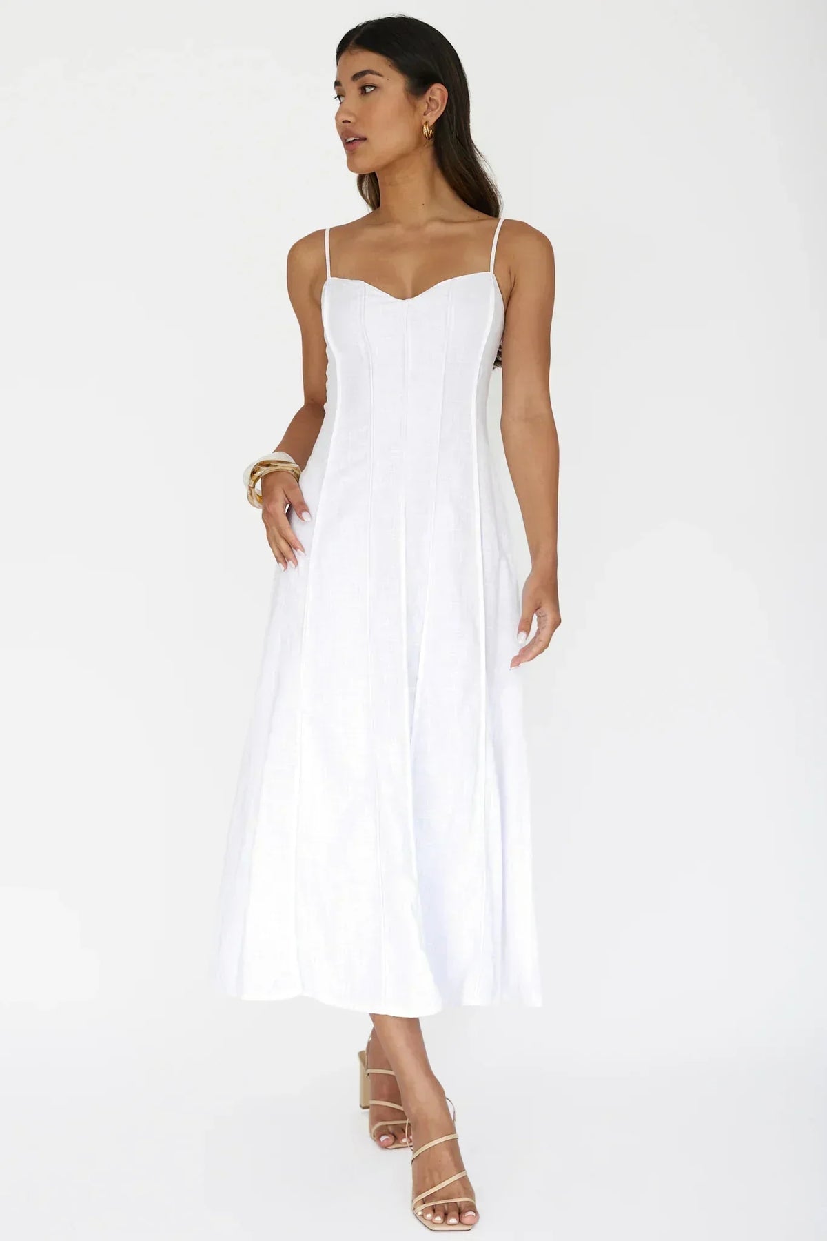 Vacay Midi-Pintuck-Faltenkleid Weiß