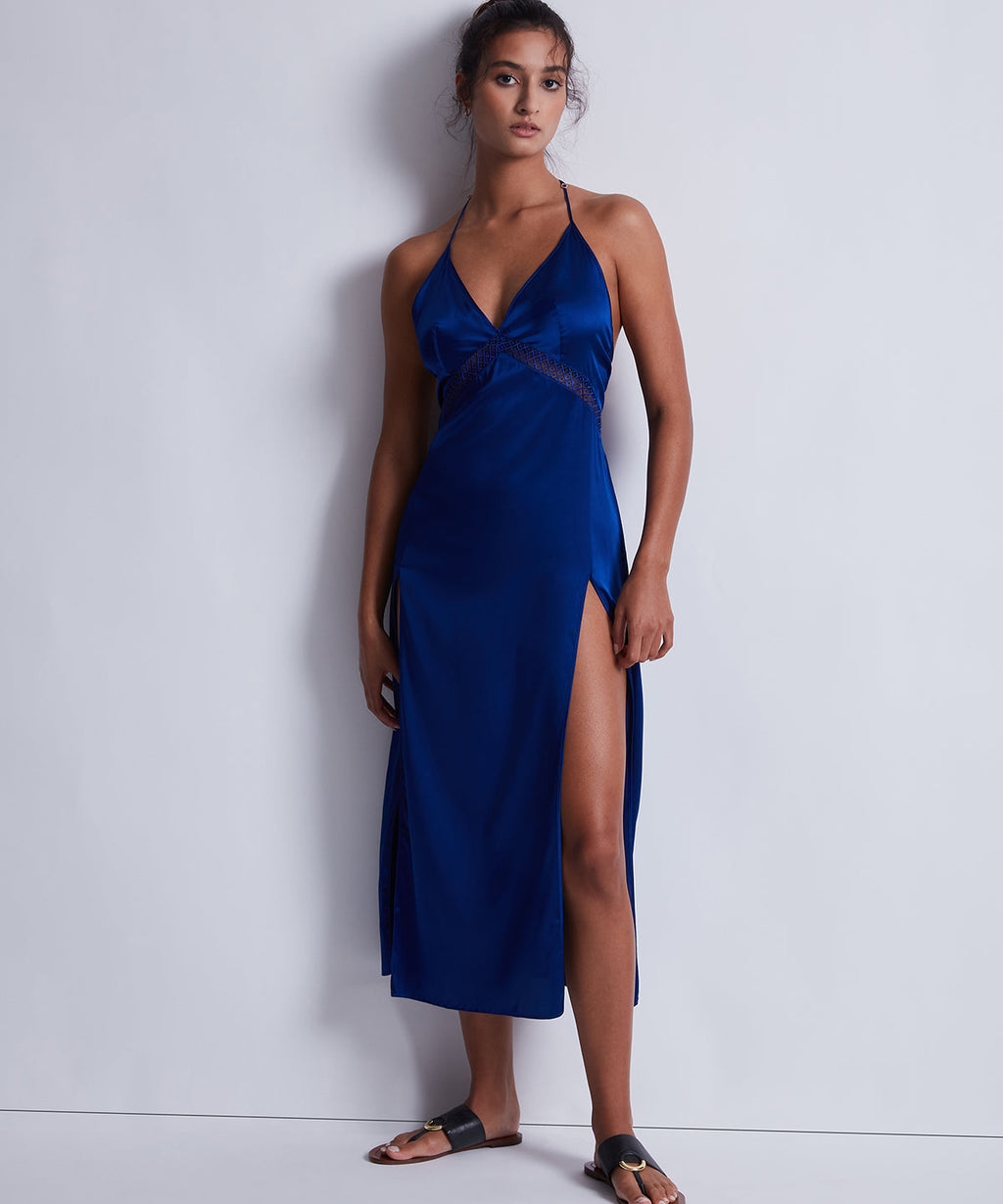 Silk Desire Langes Negligee Electric Blue