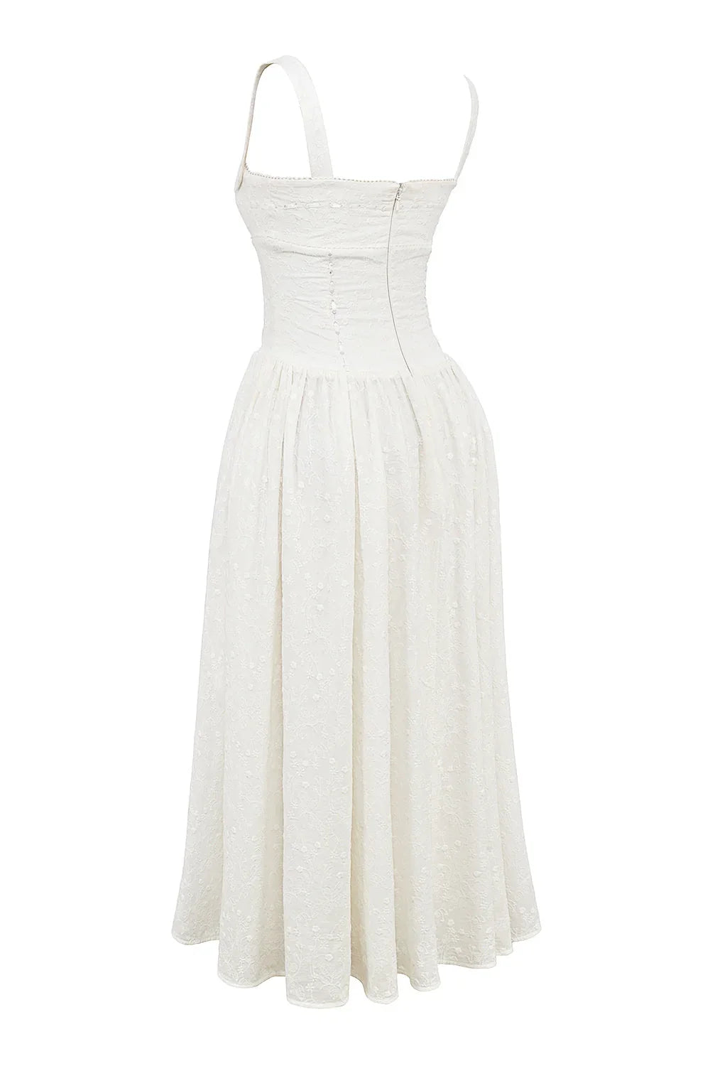 weißes Broderie-Anglaise-Midi-Sommerkleid