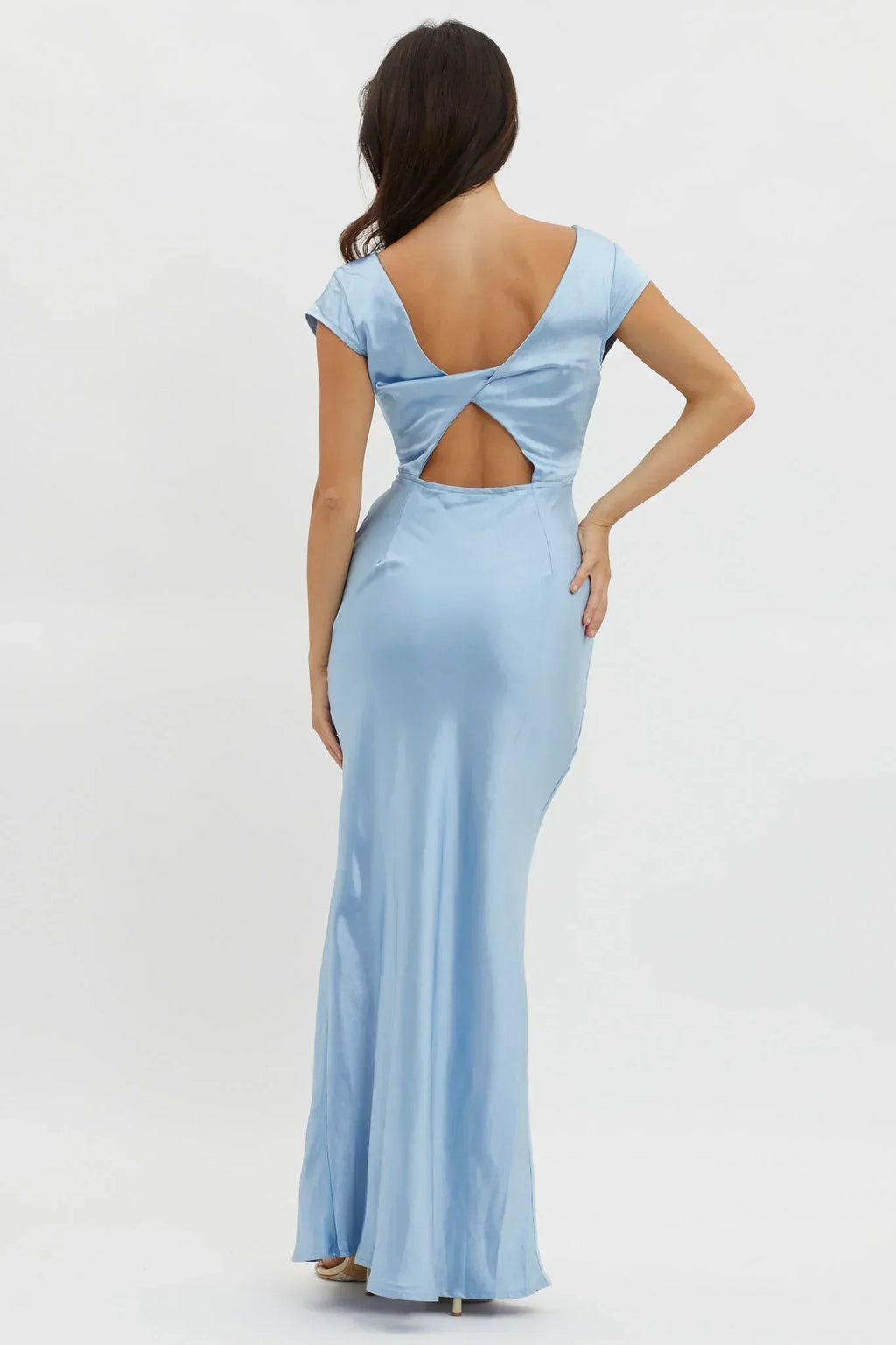 Lucinda V-Ausschnitt Midi-Kleid mit Twist-Rücken Blau