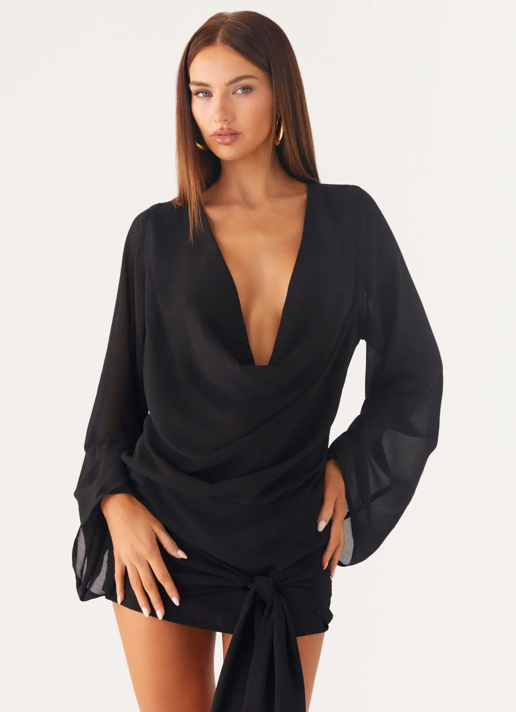 Sorrel Langarm-Minikleid – Schwarz