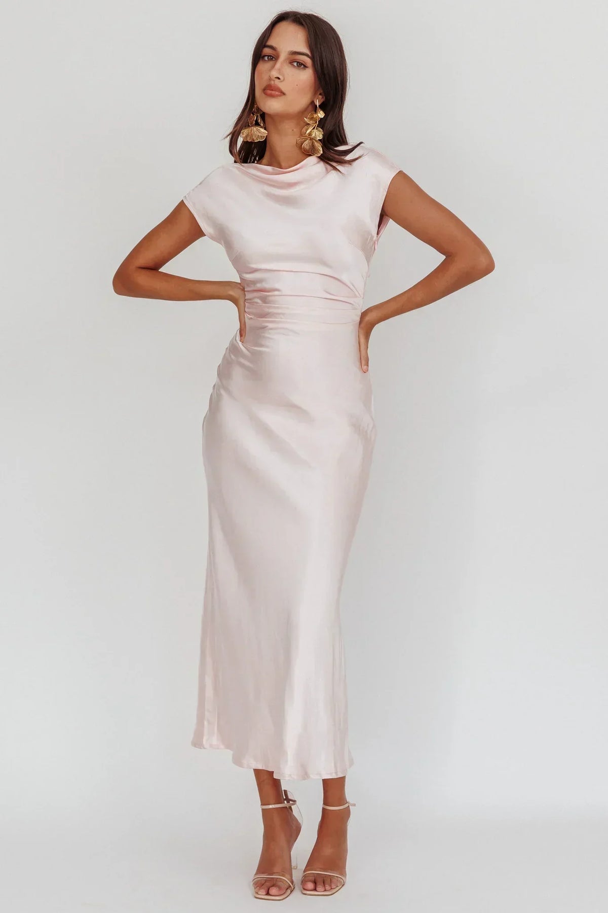 Loveland Cap Sleeve Cowl Back Midikleid Altrosa