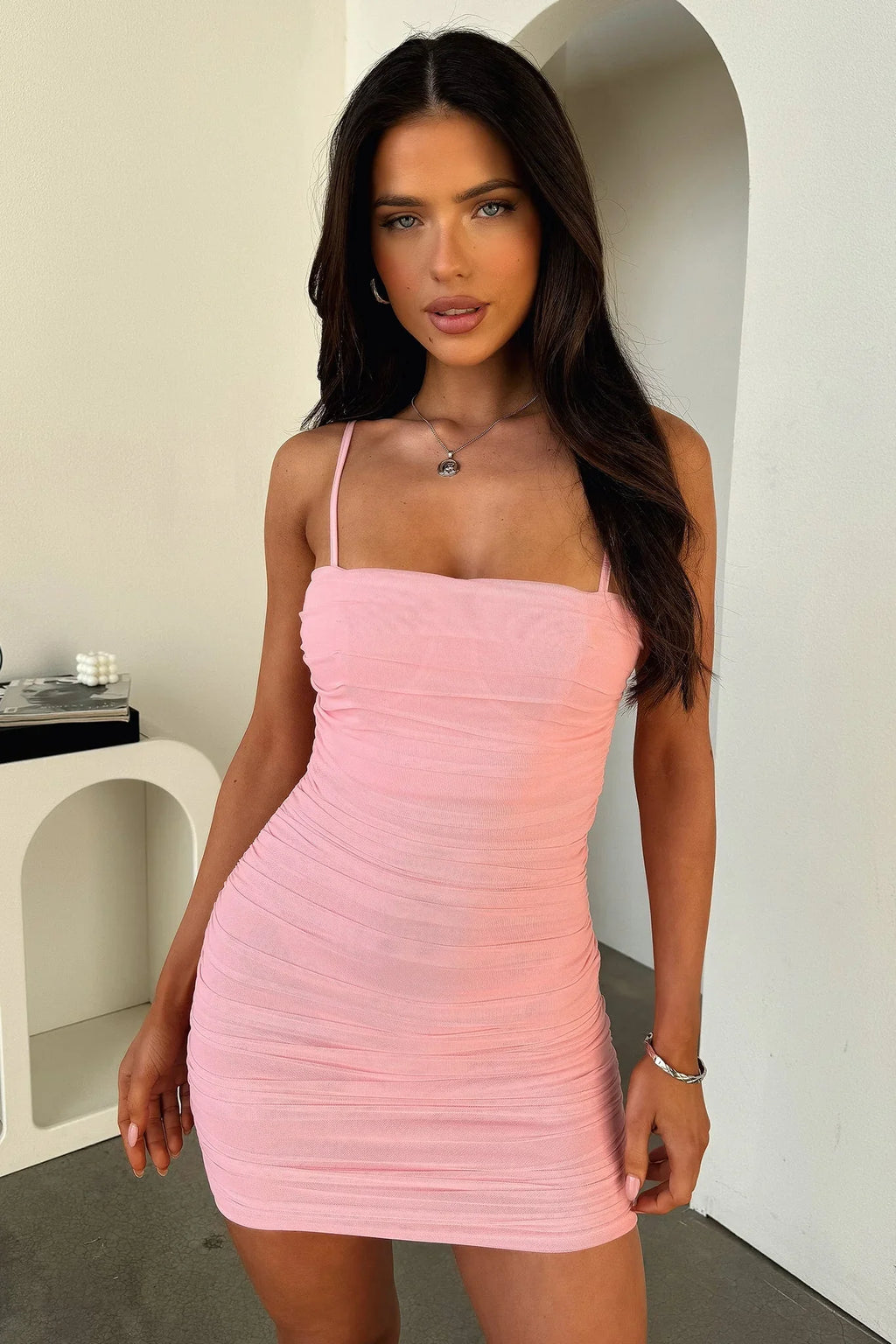 Zena Mini-Mesh-Kleid – Rosa