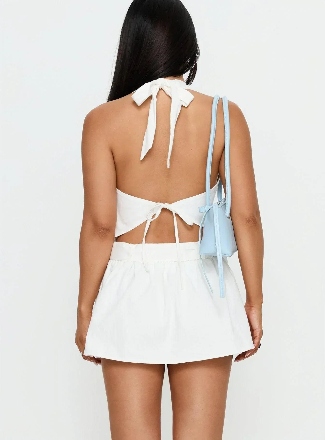 Rhoda Halter Neck Minikleid mit Schnalle Weiß