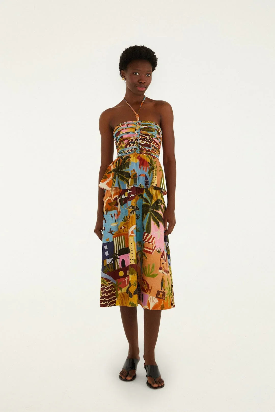 Multicolor Tropical Painting Midi Dress