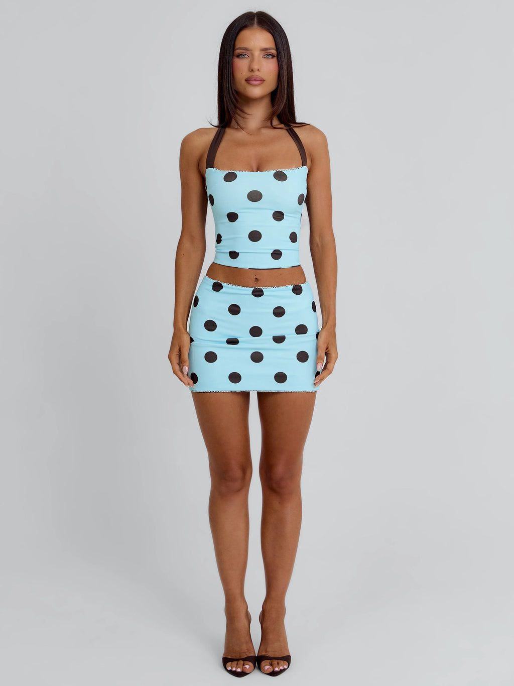 Lula Reversible Mini Skirt Blue And Chocolate Polka Dot