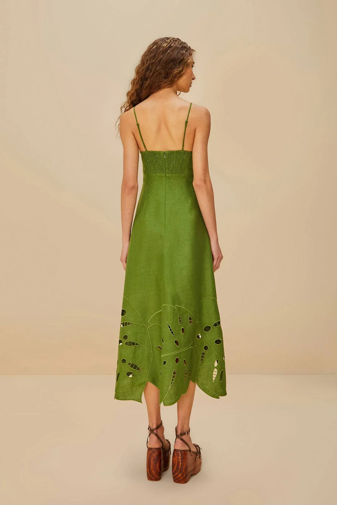 Grünes Monstera besticktes Midikleid