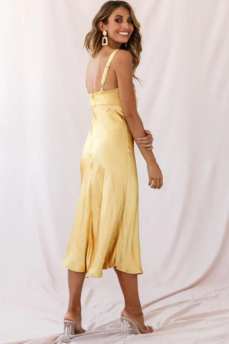 Perfect Day Satin Midikleid Senf