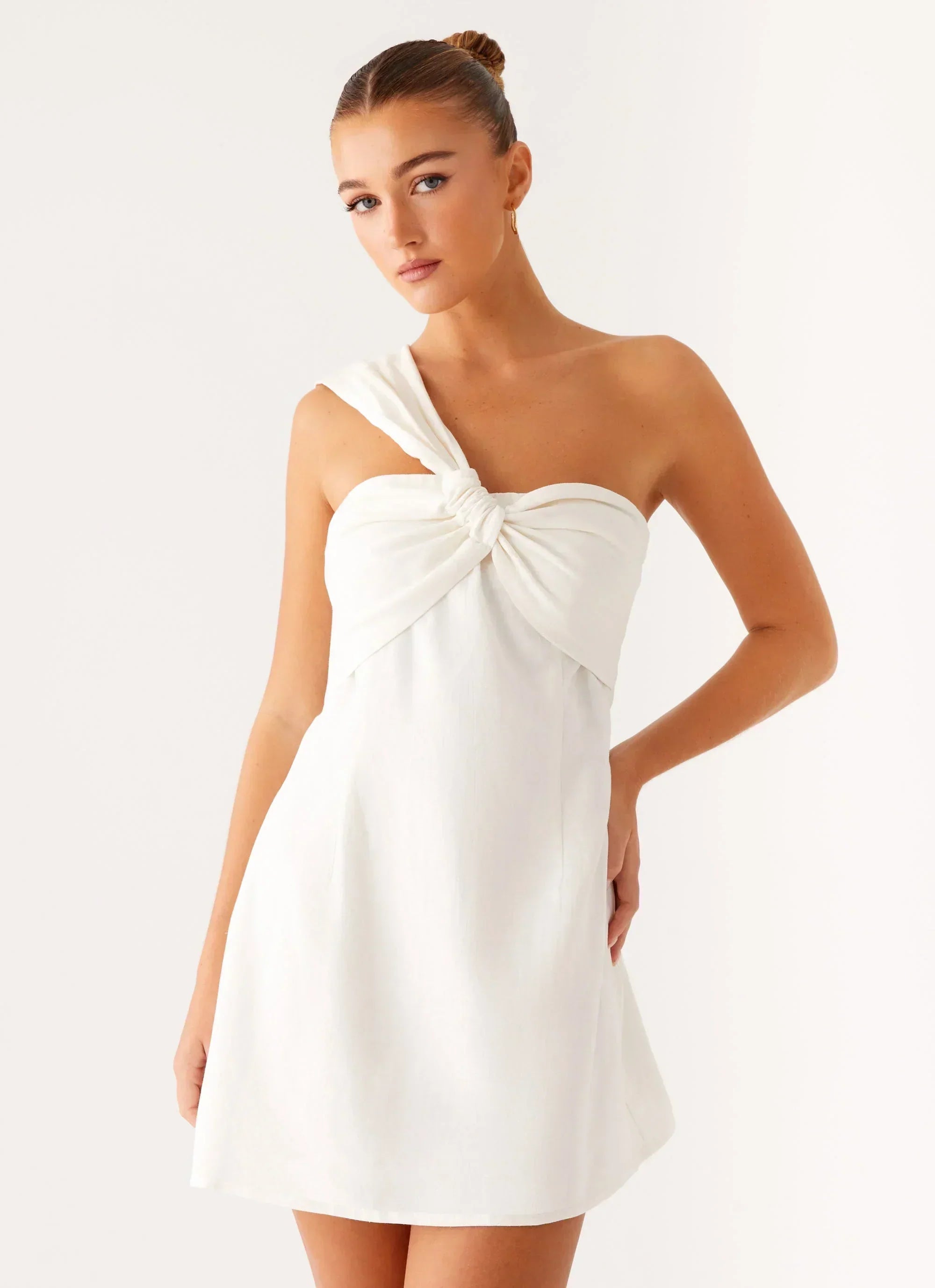 Kameron Leinen-Minikleid – Weiß