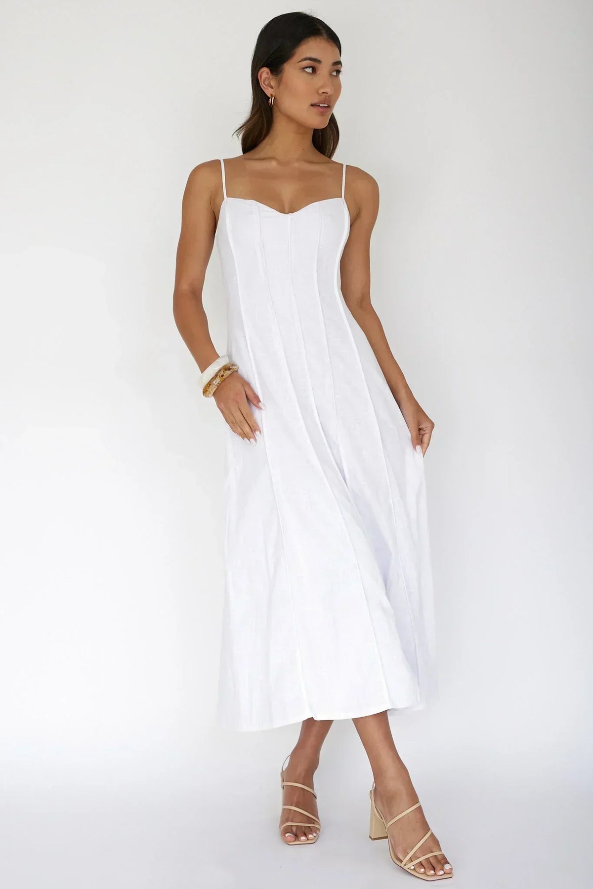 Vacay Midi-Pintuck-Faltenkleid Weiß