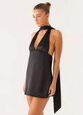 Alicia Satin-Neckholder-Minikleid – Schwarz