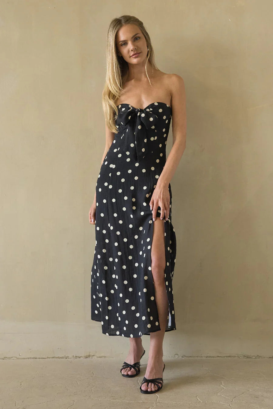 Jenae Leinen-Midi-Kleid mit Tupfenmuster