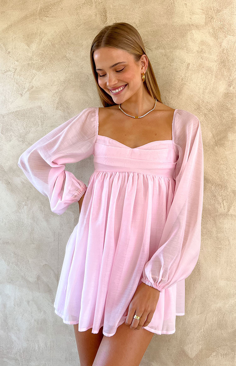 Narla Rosafarbenes Langärmliges Minikleid
