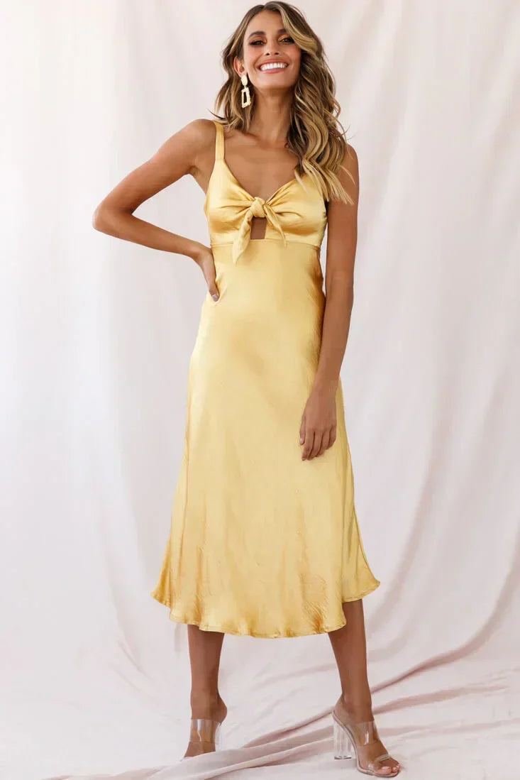 Perfect Day Satin Midikleid Senf