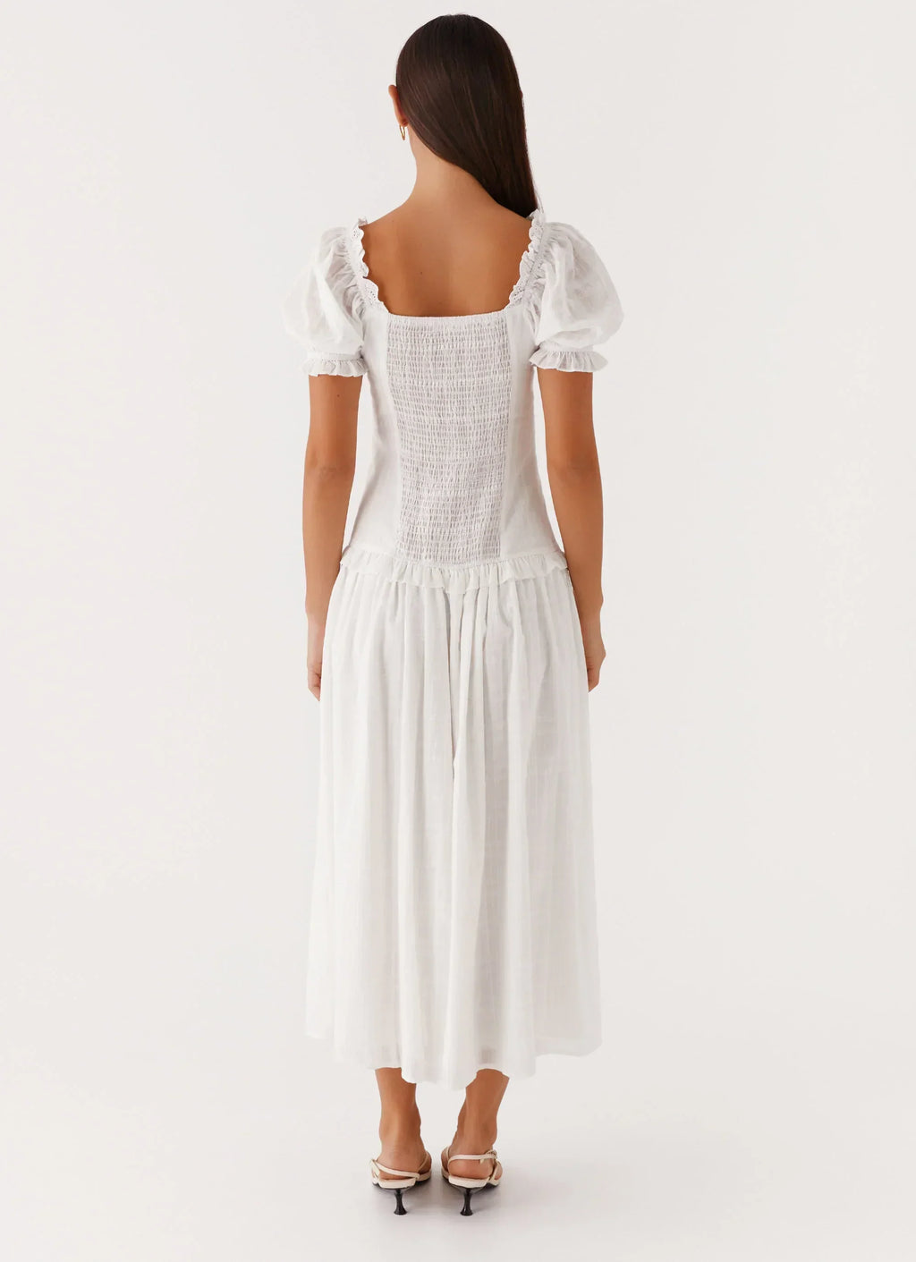 Hundertprozentiges Midikleid – Weiß