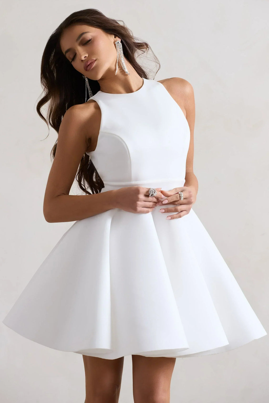 Waverly | Weißes Racer-Neck Ärmelloses Skater-Minikleid