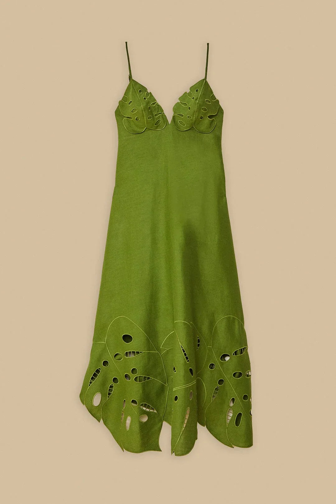 Grünes Monstera besticktes Midikleid