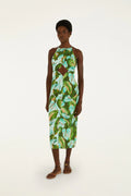 Grünes Anthurium-Blätter Cut-Out Midikleid