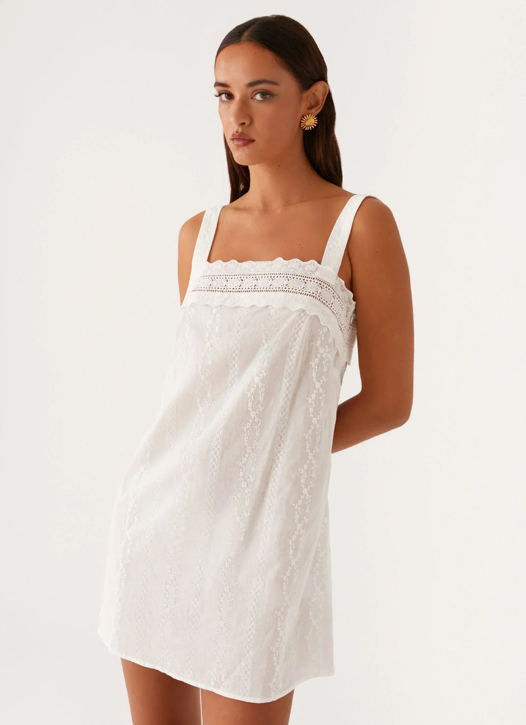 Calla Broderie Minikleid – Weiß