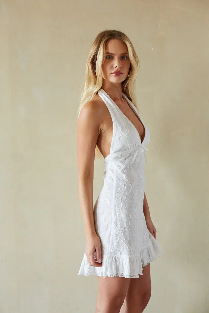Spitzen-Neckholder-Minikleid Fleur mit Rüschen