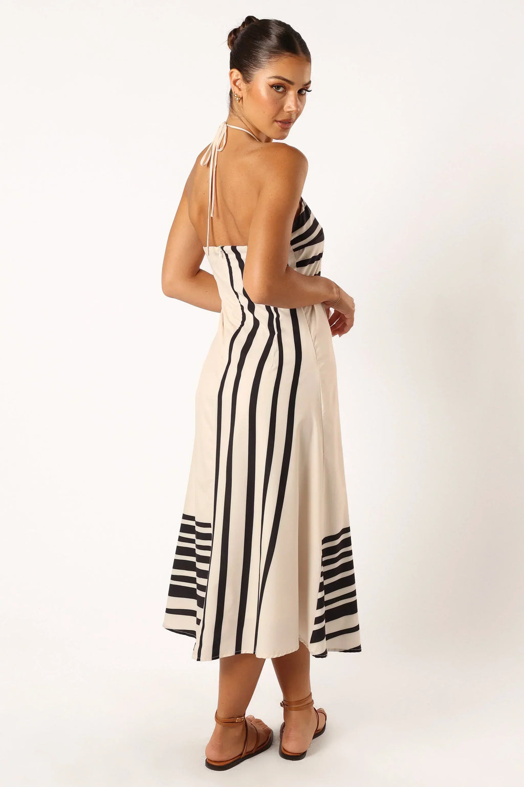 Deana Neckholder-Midikleid – Cremefarben Schwarz