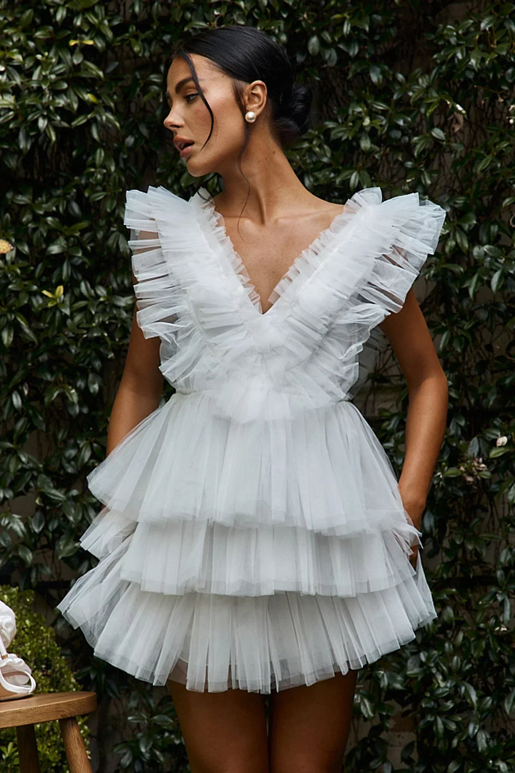 Froufrou mehrlagiges Tüll-Minikleid Weiß