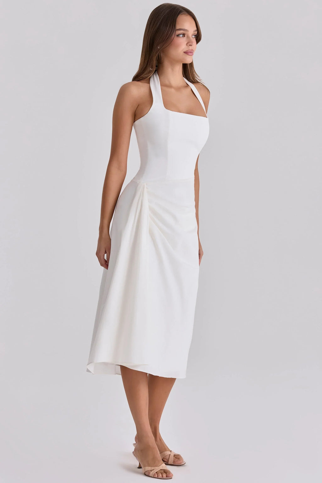 weißes Neckholder-Midikleid aus Baumwolle