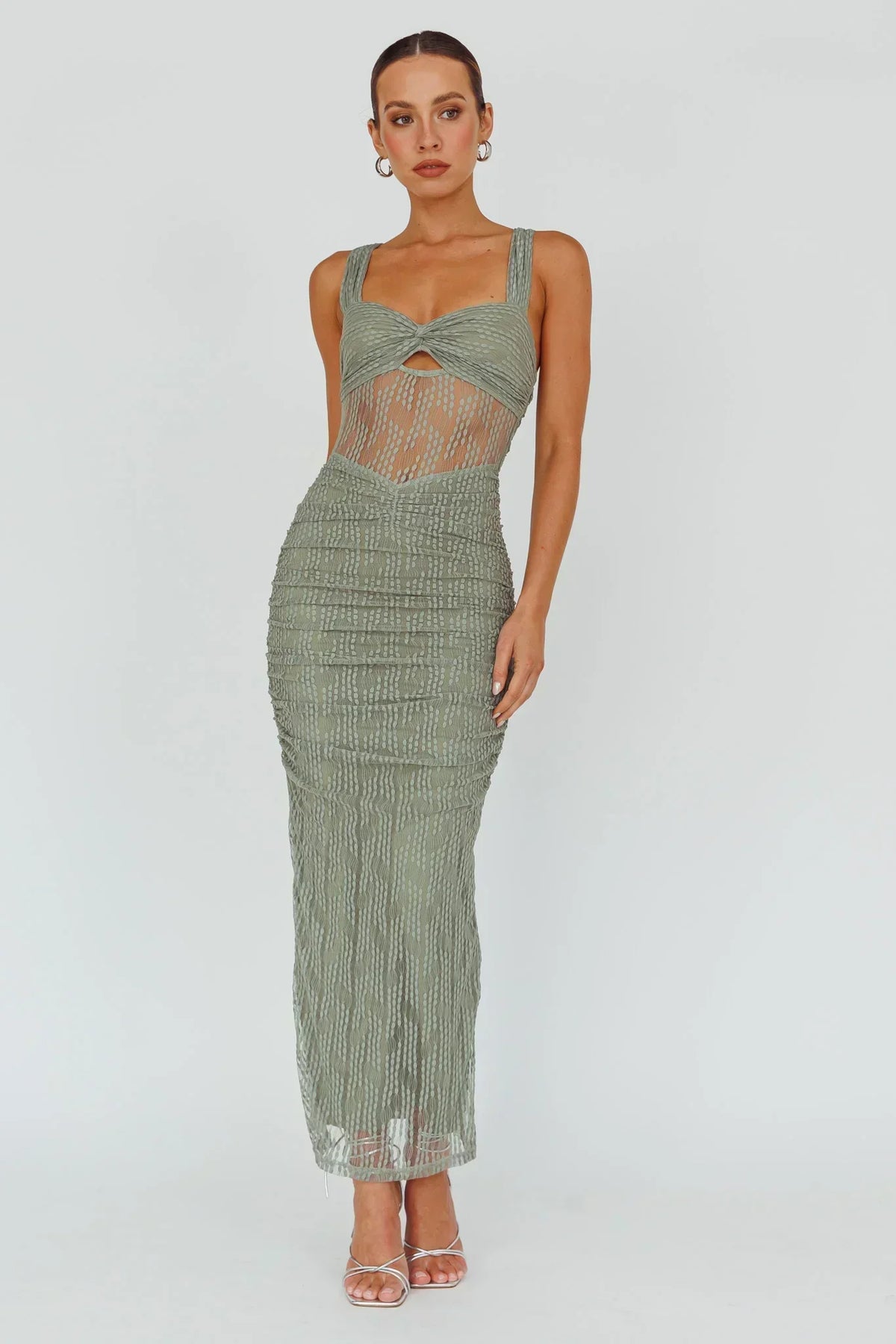 Oliana besticktes Mesh-Midikleid Farn