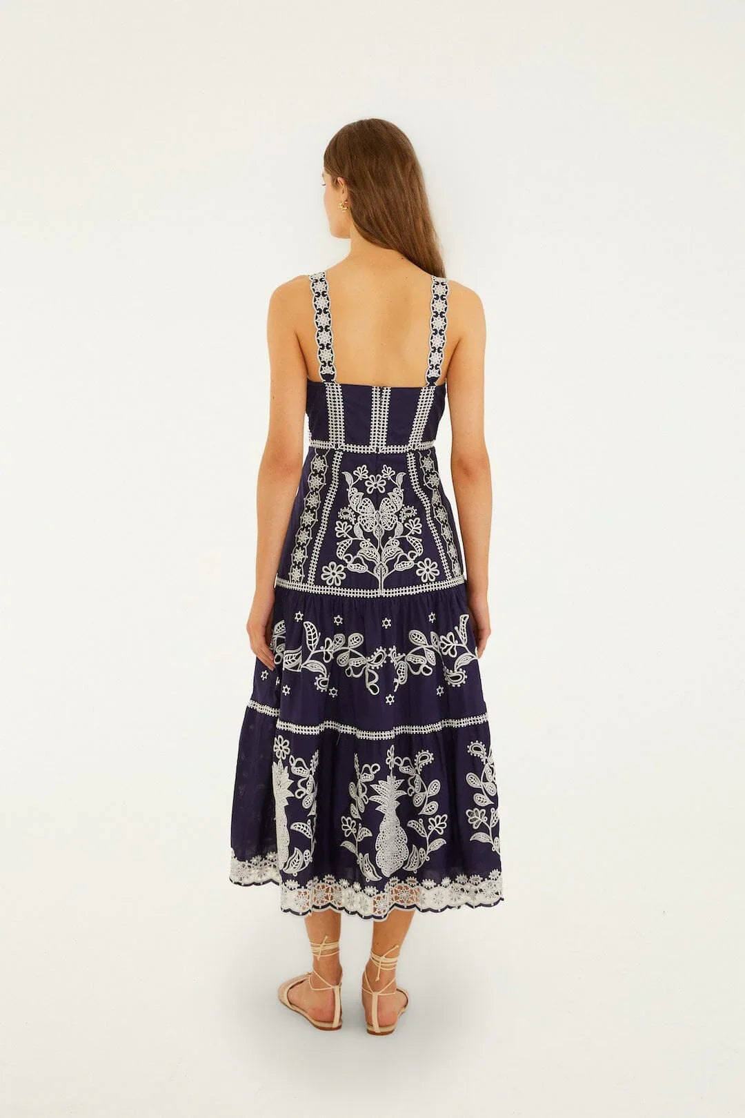 Blue Richelieu Embroidered  Midi Dress