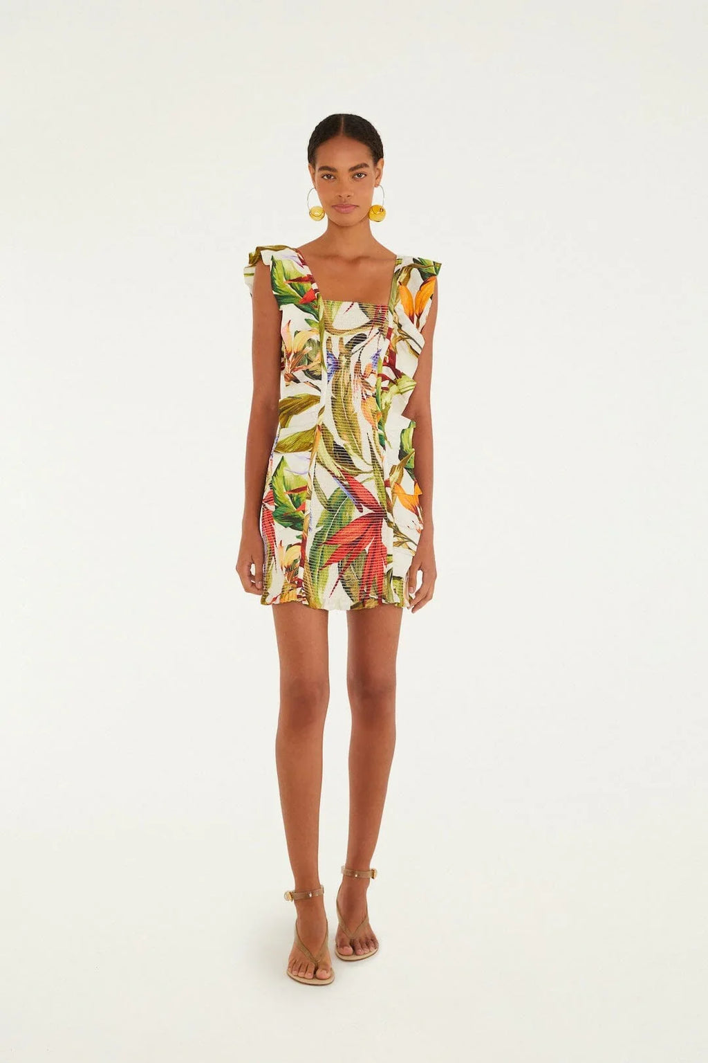 Sand Florart Kurzarm-Minikleid