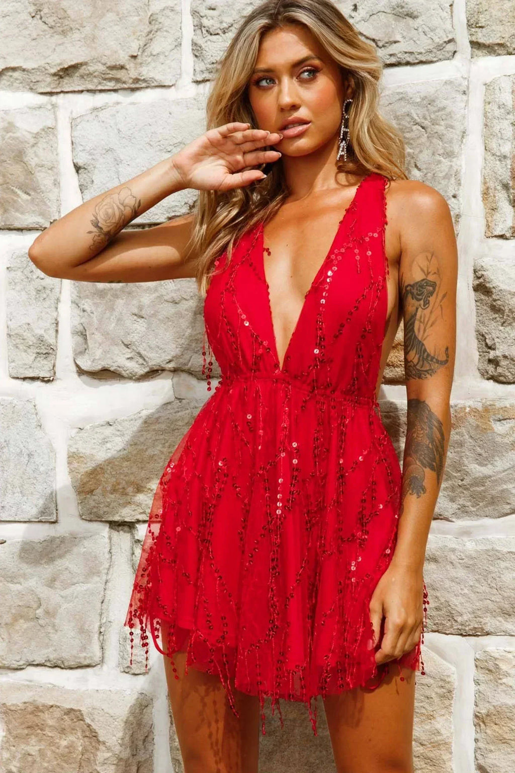 Ariana Pailletten-Minikleid Rot