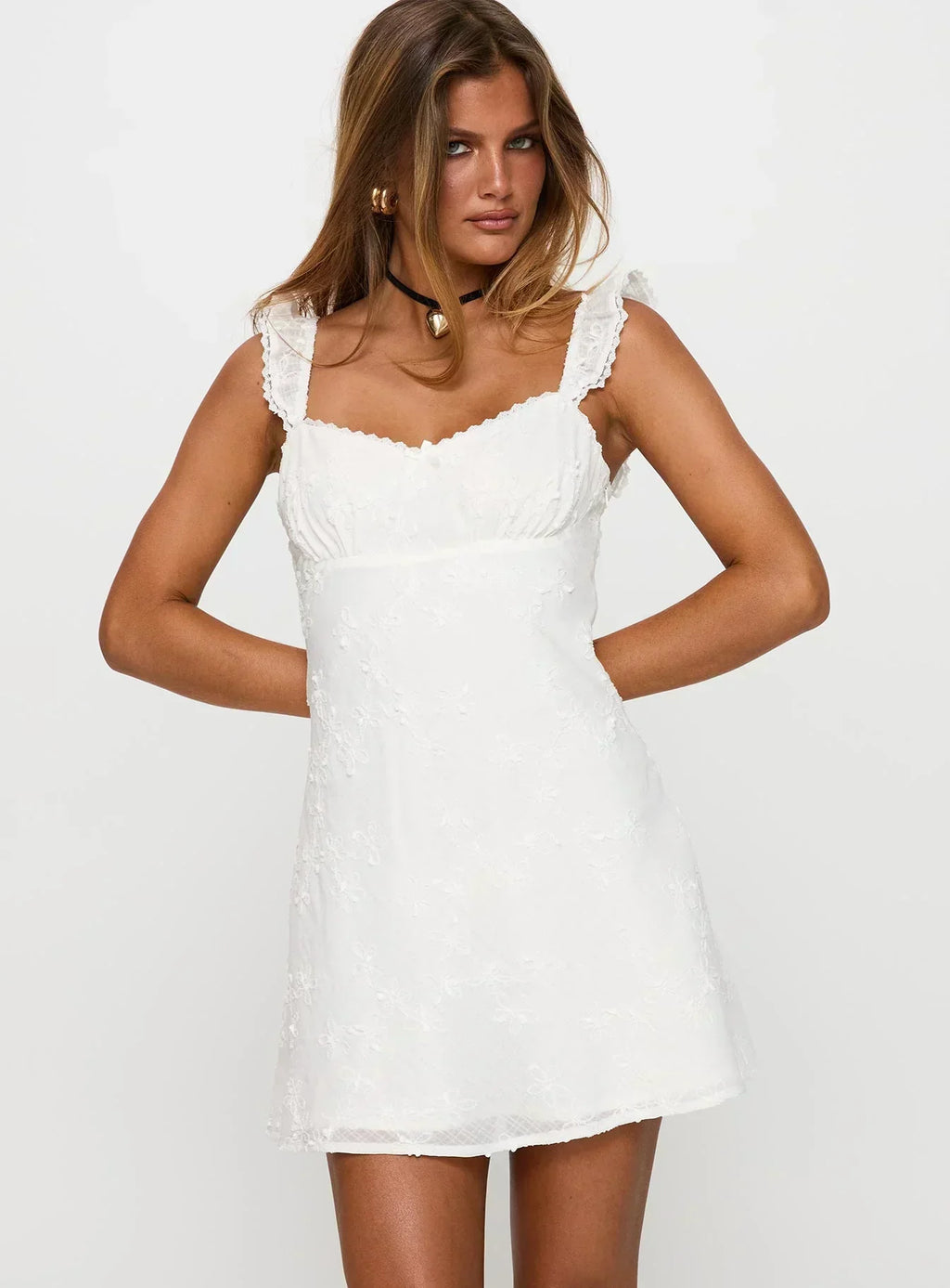 Beacall besticktes Minikleid Weiß