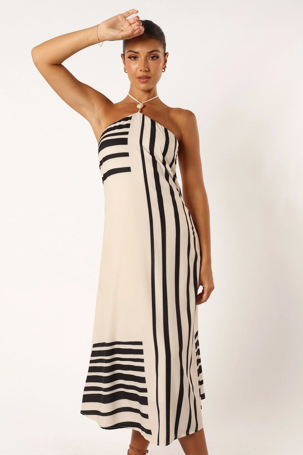 Deana Neckholder-Midikleid – Cremefarben Schwarz