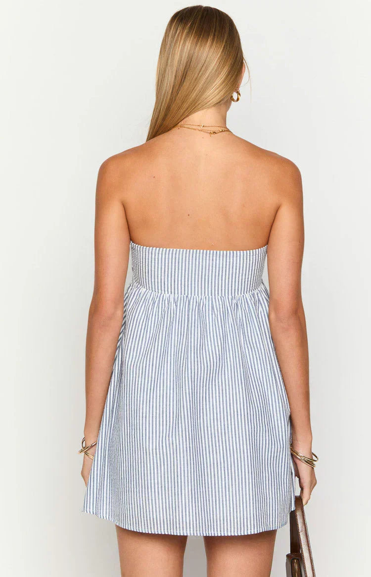 Anderson blau gestreiftes trägerloses Minikleid